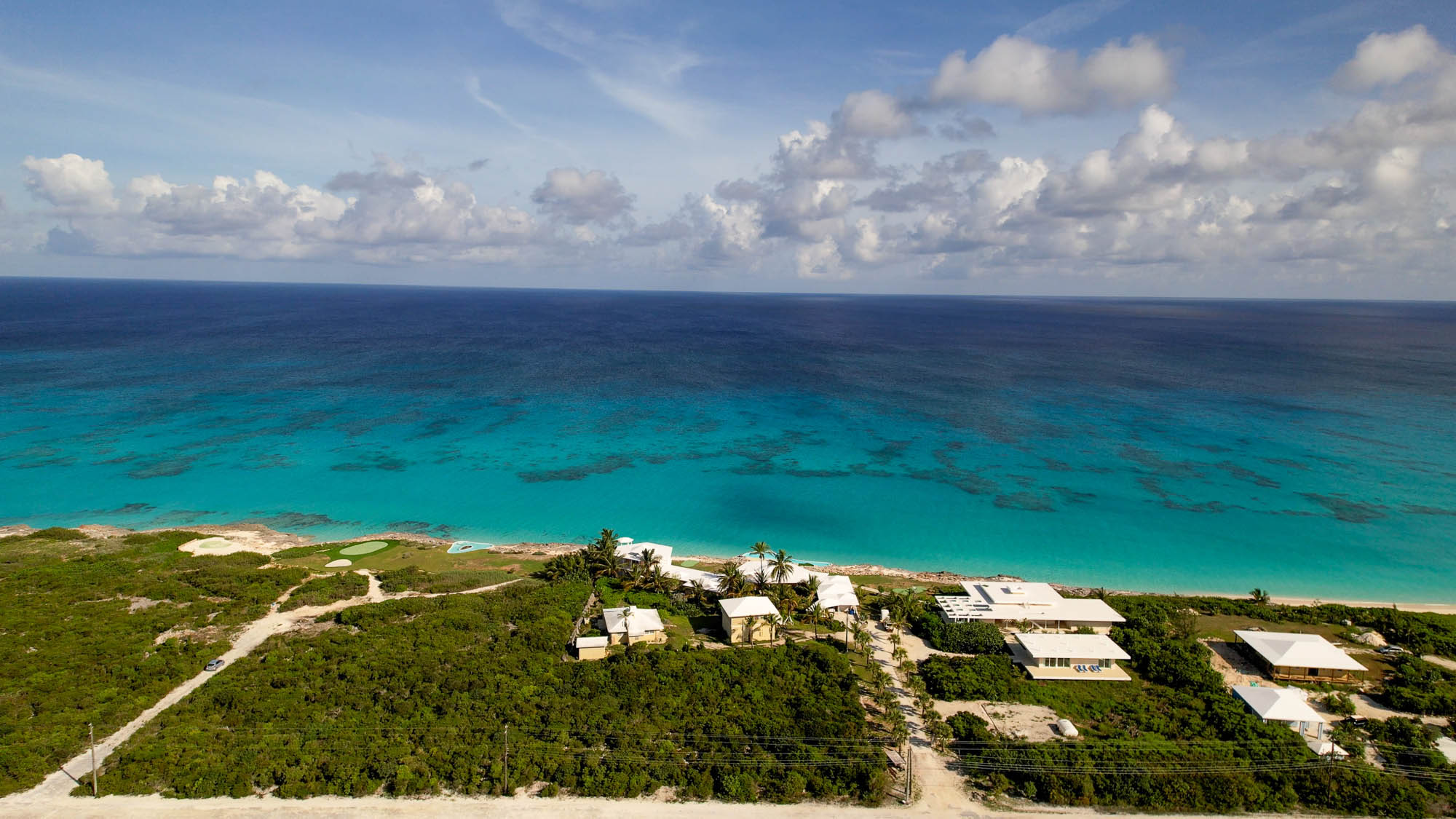 Aerial view towards the ocean